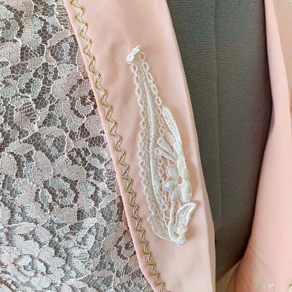 Vintage 90s Pink Lace Made in France Bolero Jacket Size Medium - Picture 6 of 10